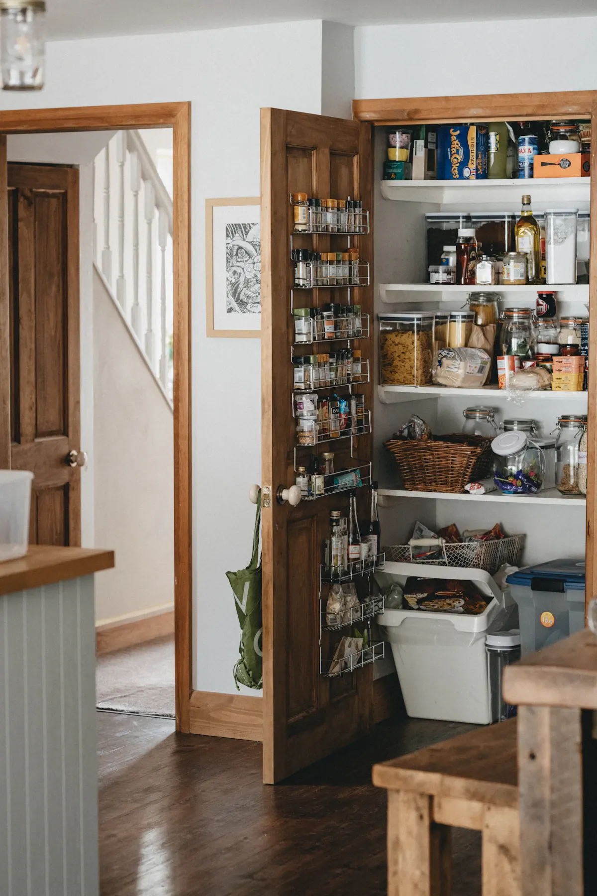 Compact pantry with food arranged on shelves